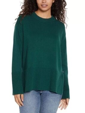 GAP Forest Green Cotton Crewneck Sweater Ribbed Hem Side Slit Relaxed Fit XL
